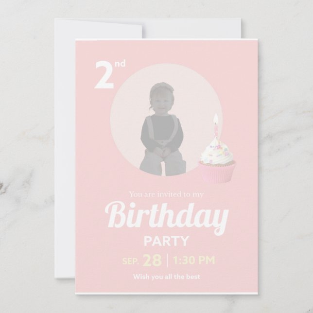 Invitación 2nd Birthday Party Invitation Pink Cupcake Photo (Anverso)