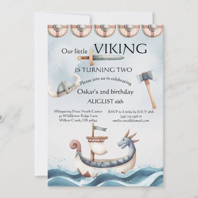 Invitación 2nd Birthday Viking Themed Boy Birthday (Anverso)
