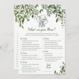 Invitación 2x Games Elephant Baby Shower 5x7" Tamaño