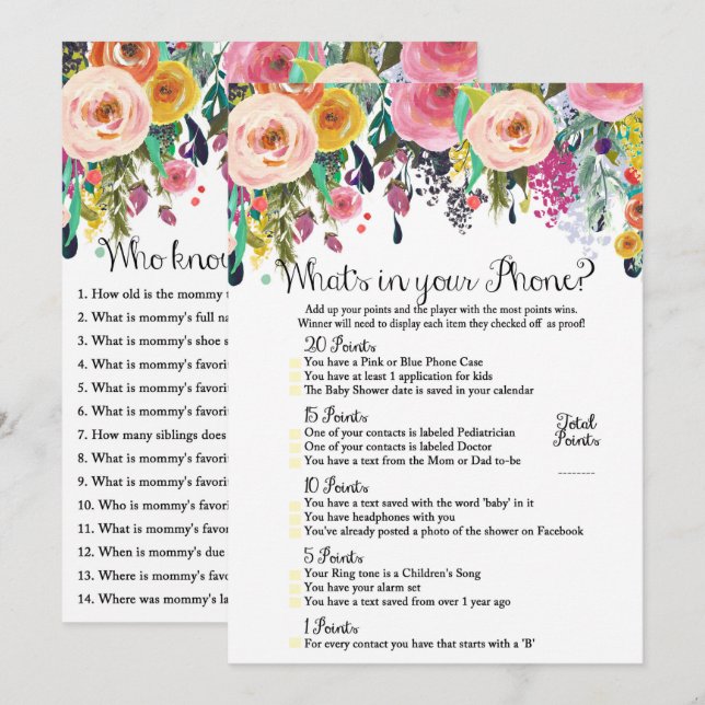 Invitación 2x Juegos Jardín de flores Baby Shower tamaño 5x7" (Anverso / Reverso)