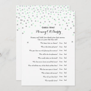 Invitación 2x. Mint. Juegos Baby Shower  Adivina quién