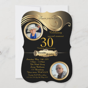 Invitación 30º aniversario de boda, art déco, negro oro