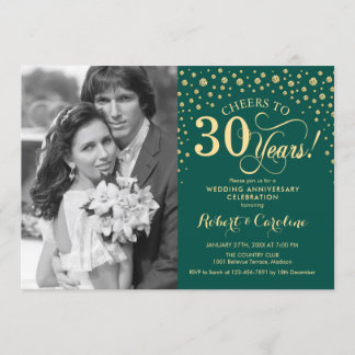 Invitación 30º Aniversario de Boda con Foto - Oro Verde