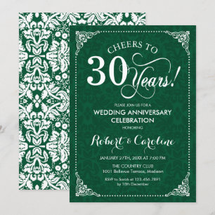 Invitación 30º Aniversario de Boda Esmeralda Verde Damask
