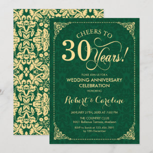 Invitación 30º Aniversario de Boda Esmeralda Verde Dorado Dam