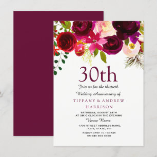 Invitación 30º Aniversario de Boda Flores Burdeos