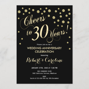 Invitación 30º Aniversario de Boda - Negro y Dorad
