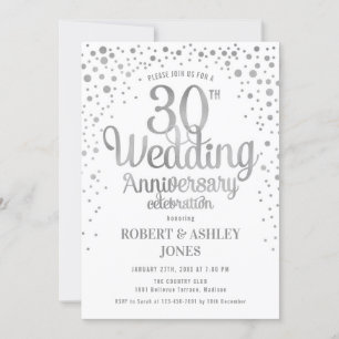 Invitación 30º Aniversario de Boda - Plata y Blanco