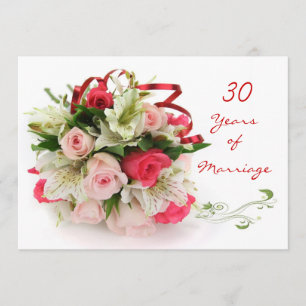 Invitación 30º Aniversario de Boda. Rosas y lirios