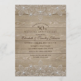 Invitación 30º Aniversario de Boda Rustico Madera Encaje Vint