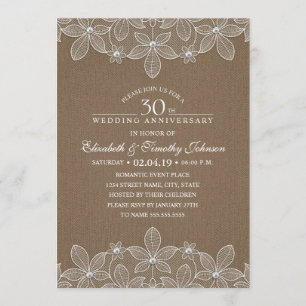 Invitación 30º Aniversario de Boda Rústico Oscuro Arpillera E