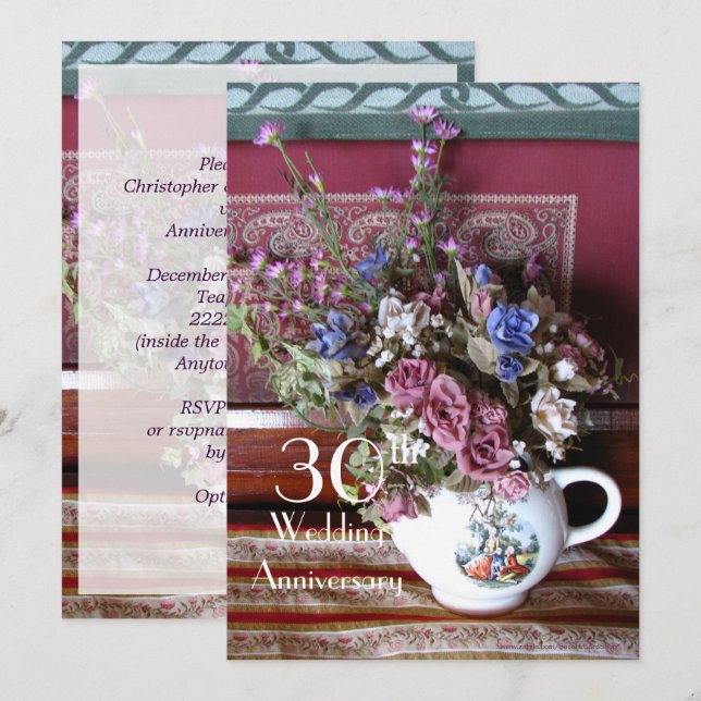 Invitación 30º Aniversario de Boda Tetera Vintage (Anverso / Reverso)
