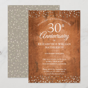 Invitación 30º Aniversario de Perla Corazones de Madera Rústi