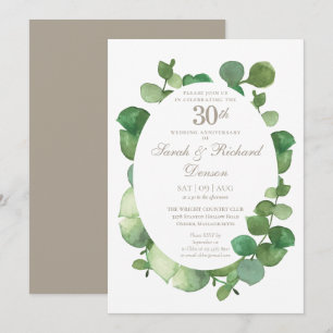 Invitación 30º Aniversario de Perlas Eucalipto Boho Verde