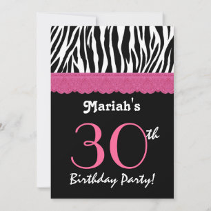 Invitación 30º cumpleaños Cebra negra rosa Ver 4 G434