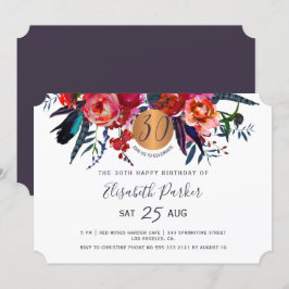 Invitación 30º Cumpleaños moderno boho floral acuarela fiesta