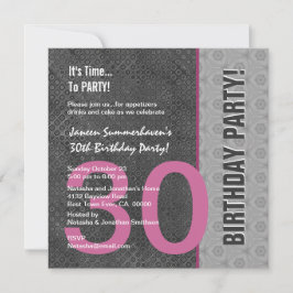 Invitación 30º cumpleaños moderno gris rosado C949
