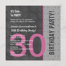 Invitación 30º cumpleaños moderno gris rosado C949