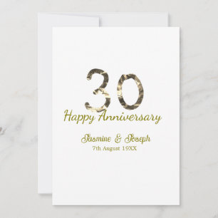 Invitación 30º Feliz aniversario metálico dorado agregar nomb