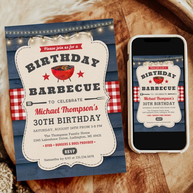 Invitación 30.ª barbacoa de verano de cumpleaños Fiesta (BBQ Birthday Invite, BBQ Birthday Invitation, Barbecue Birthday Invitation, Summer Party Invitation)