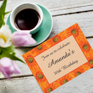 Invitación 30.ª celebración floral naranja de cumpleaños
