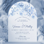 Invitación 30.ª Cena Fiesta Arco Floral Azul<br><div class="desc">Elegante rosa azul polvoriento floral 30 cumpleaños cena fiesta estilo arco invitación.</div>