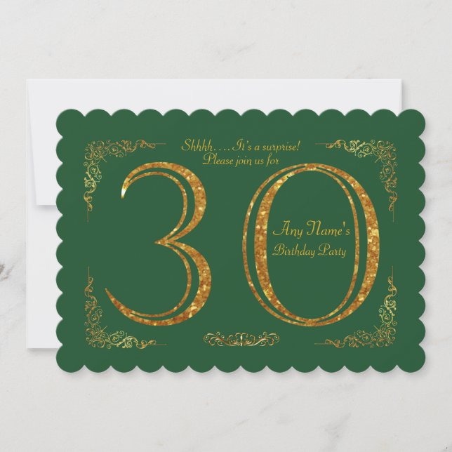 Invitación 30.ª fiesta de cumpleaños 30.ª, gran Gatsby, VERDE (Anverso)