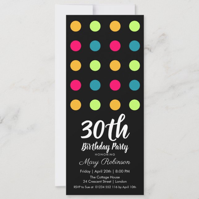Invitación 30.ª Fiesta de cumpleaños Candy Polka Dot (Anverso)