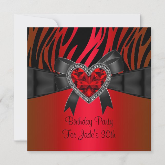 Invitación 30.ª Fiesta de cumpleaños Cebra de Corazón Rojo (Anverso)
