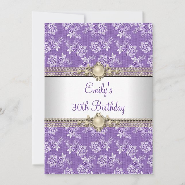 Invitación 30.ª fiesta de cumpleaños de Pearl Floral Purple (Anverso)