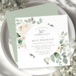 Invitación 30.ª Fiesta de cumpleaños Eucalipto Floral de rosa<br><div class="desc">Honre a una mujer especial con esta elegante invitación de cumpleaños número 30. Las rosas blancas enclavadas en hojas de eucalipto verde de sabio suave forman un marco botánico moderno. Todo el texto se puede editar,  así que puedes describir perfectamente tu celebración especial.</div>