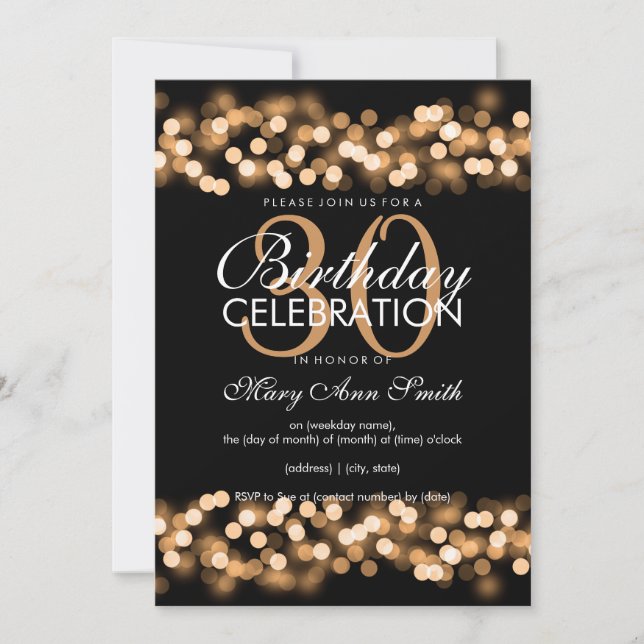 Invitación 30.ª Fiesta de cumpleaños Faux Gold Hollywood Glam (Anverso)