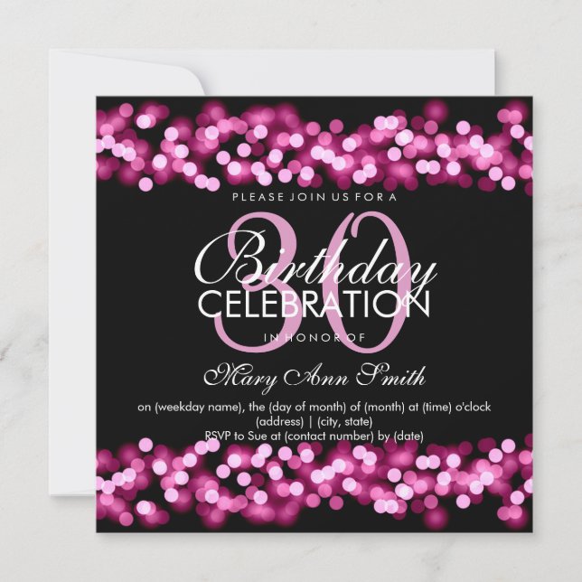 Invitación 30.ª Fiesta de cumpleaños Faux Pink Hollywood Glam (Anverso)
