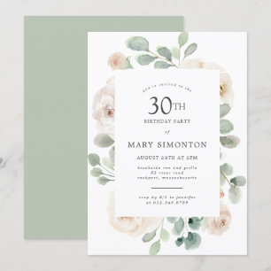 Invitación 30.ª Fiesta de cumpleaños Floral de rosa blanca