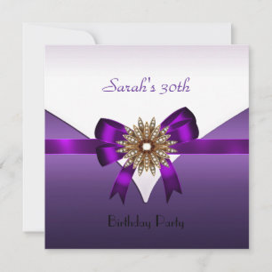 Invitación 30.ª Fiesta de cumpleaños Jewel Bow Purple Gold Wh