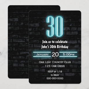 Invitación 30.ª Fiesta de cumpleaños Rótulo Neon en ladrillo