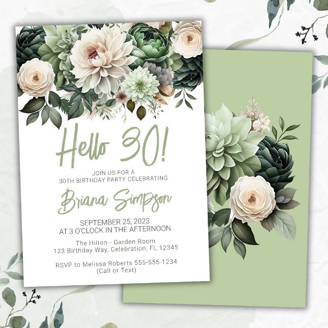 Invitación 30.ª Fiesta de cumpleaños Sage Green Floral (Subido por el creador)
