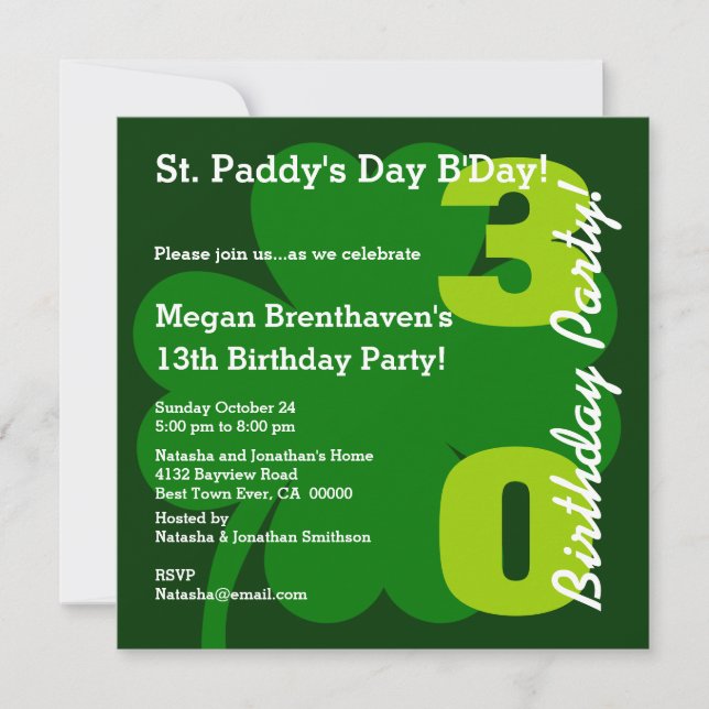 Invitación 30.ª fiesta de cumpleaños ST PATRICK Shamrock A01 (Anverso)