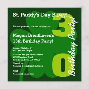 Invitación 30.ª fiesta de cumpleaños ST PATRICK Shamrock A01