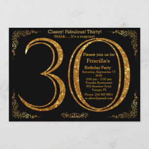 Invitación 30.ª fiesta de cumpleaños, treinta, Gatsby, negro 