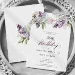 Invitación 30.ª Fiesta de la sorpresa de cumpleaños Flor de L<br><div class="desc">Las lilatas moradas de acuarela suave crean una invitación de cumpleaños número 30 para la primavera de bonito. La caligrafía añade una estética elegante. Esta invitación de cumpleaños está disponible en el material tradicional y en una versión descargable.</div>