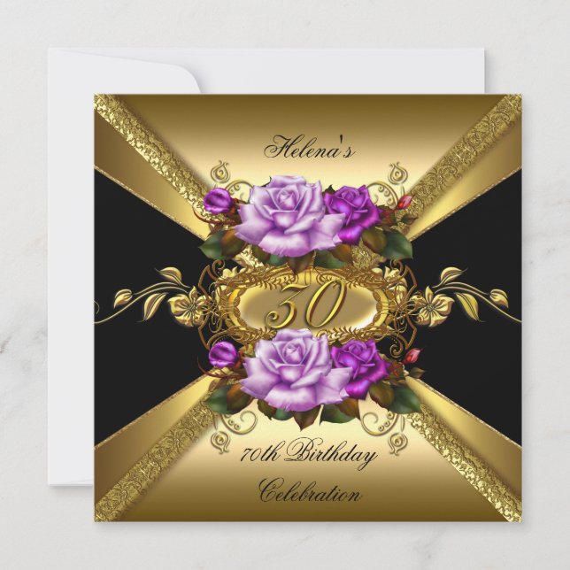 Invitación 30.ª Fiesta Rosas Purple Gold Black (Anverso)