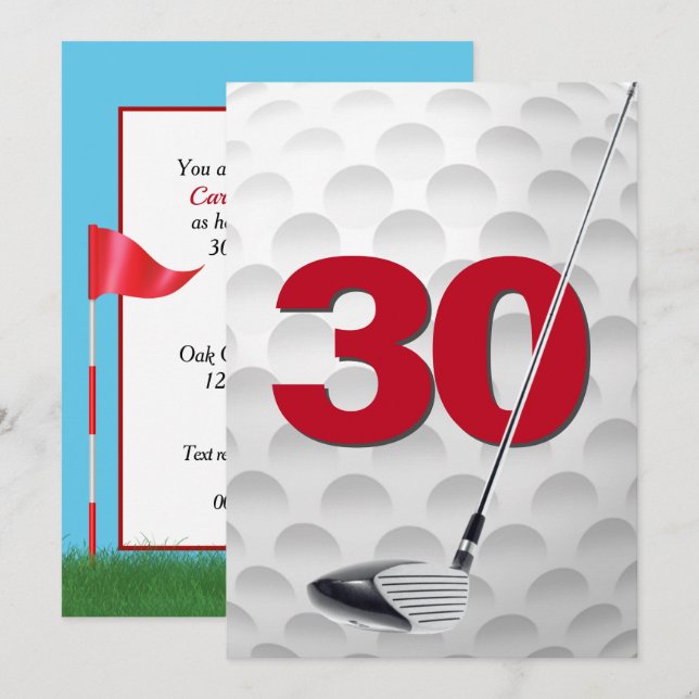 Invitación 30.ª Fiesta Temática de Golf de Cumpleaños (Anverso / Reverso)