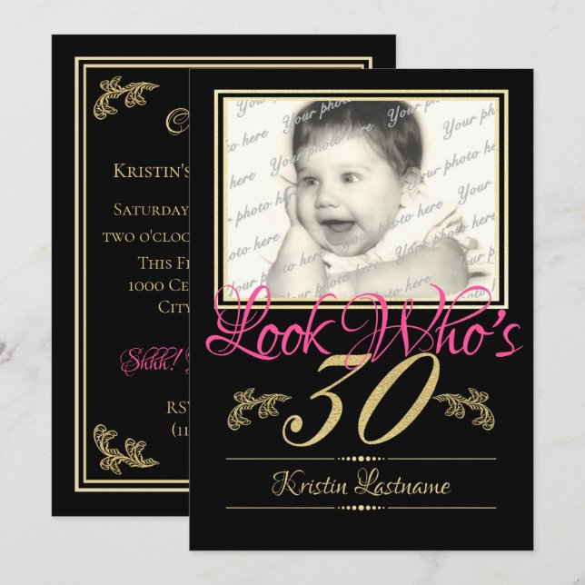 Invitación 30.ª foto de cumpleaños (Anverso / Reverso)