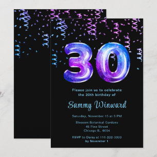 Invitación 30.ª galaxia de cumpleaños con confetti