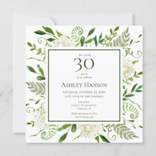 Invitación 30.ª Hidrangeas Blancas de Cumpleaños