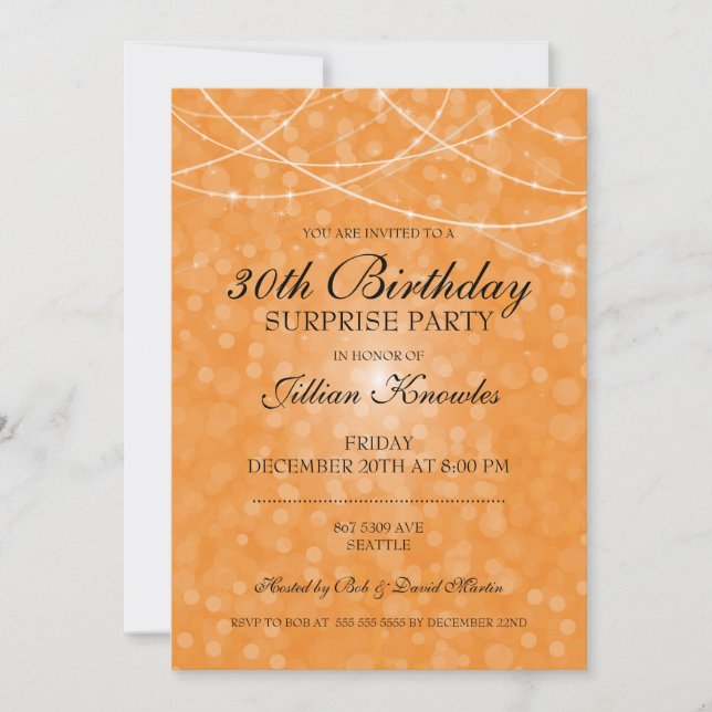 Invitación 30.ª luz de cadena Naranja Fiesta de sorpresa de c (Anverso)