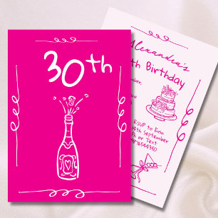 Invitación 30.ª Mano de Cumpleaños dibujada en rosa caprichos