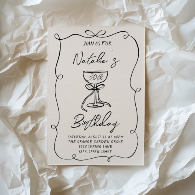 Invitación 30.ª Mano Derramada Martini Black & White Bow Cump (Subido por el creador)