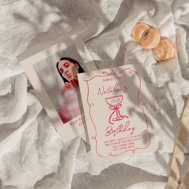 Invitación 30.ª Mano dibujada con arco rosado Martini Foto Cu (Subido por el creador)